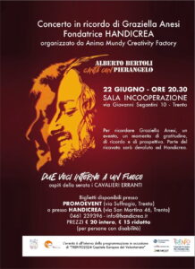 Alberto Bertoli in concerto per Graziella Anesi. sabato 22 giugno ore 20.30 sala della cooperazione Trentina